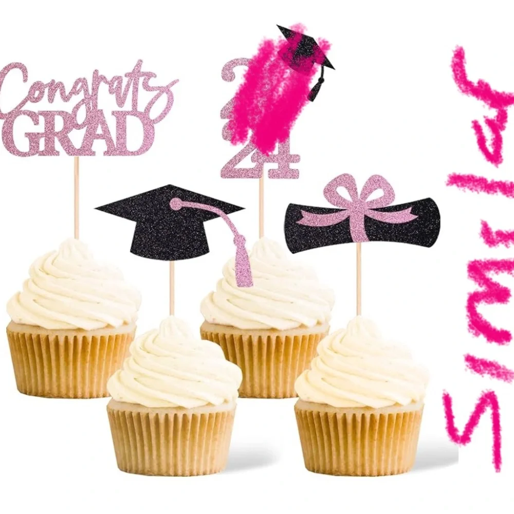 Graduation Party Cupcake Toppers - Red and Black